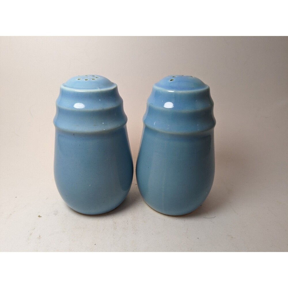 Vintage Blue Stoneware Pottery Salt And Pepper Shakers